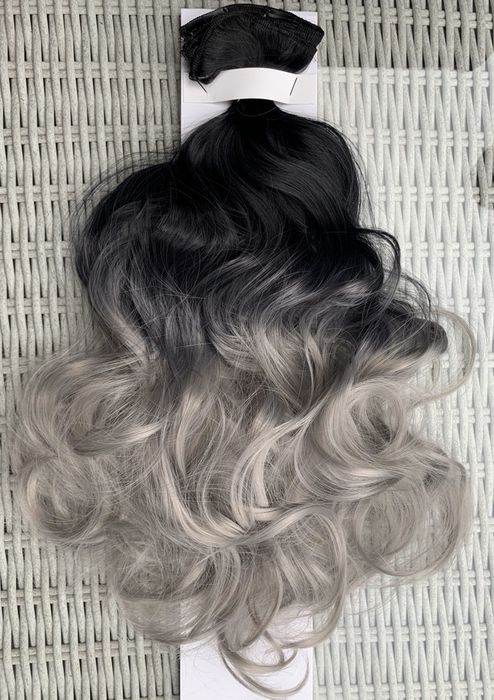 Premium Ultra włosy doczepiane, czarny / popiel ombre clip in ( 249 )