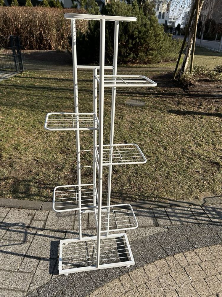 Kwietnik biały metalowy loft na 8 doniczek ogród taras składane półki