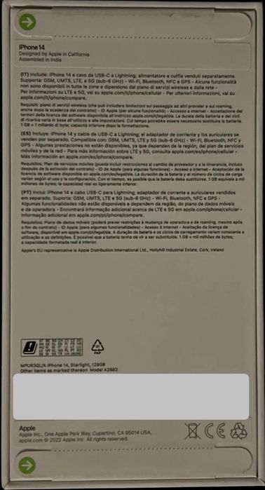 iPhone 14 Apple (6.1'' - 128 GB - branco)- novo, 3 anos de garantia