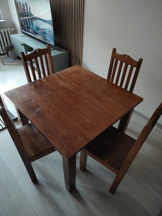 Stół z 4 krzesłami lite drewno