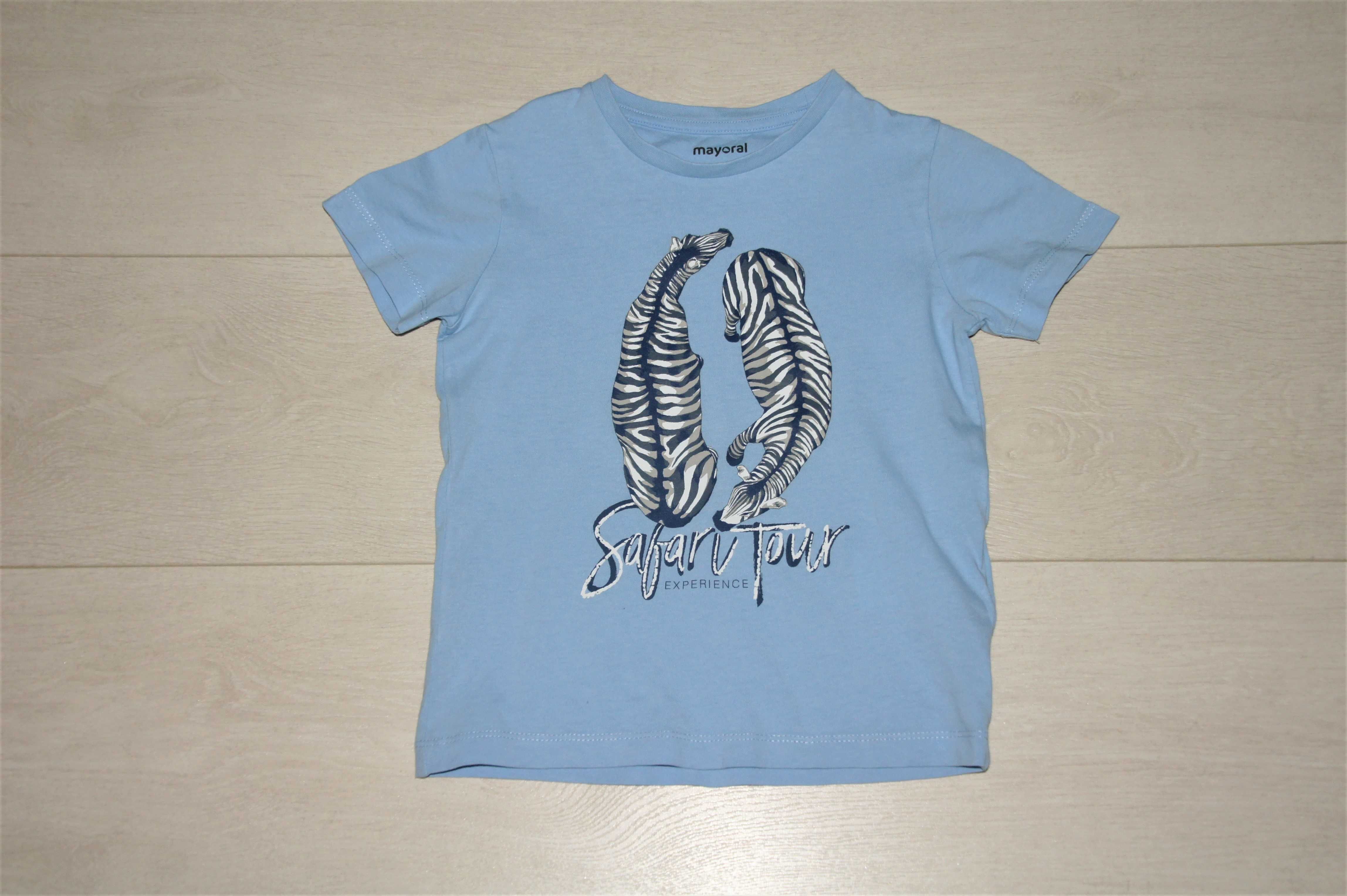 MAYORAL  błękitny T-shirt z zebrami