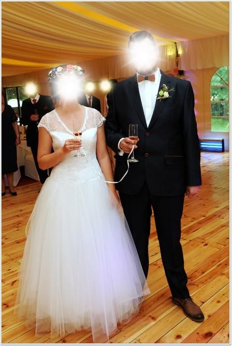 Suknia Ślubna - tiul, koronka, princesska, rozmiar 36 - 38