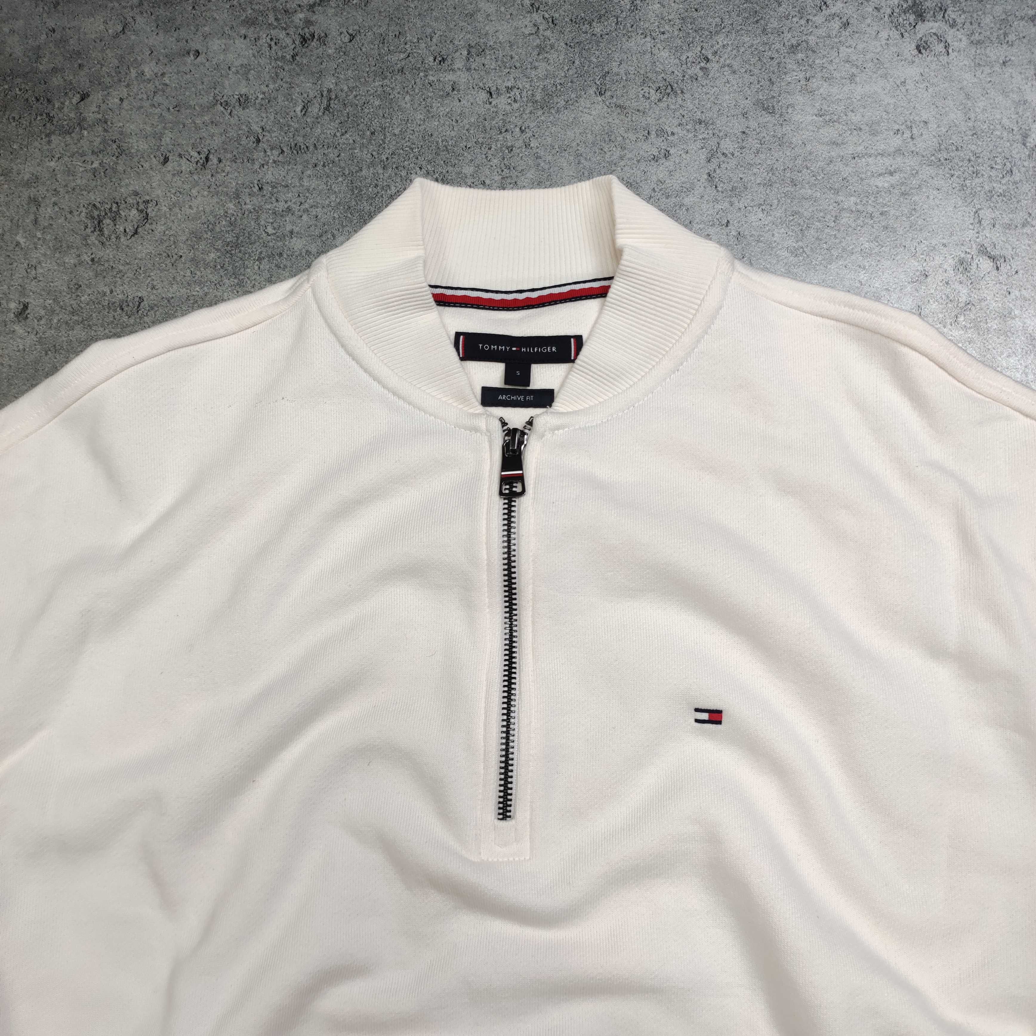 MĘSKA Elegancka Bluza Suwak Bomber Kremowa Tommy Hilfiger Luxury Haft