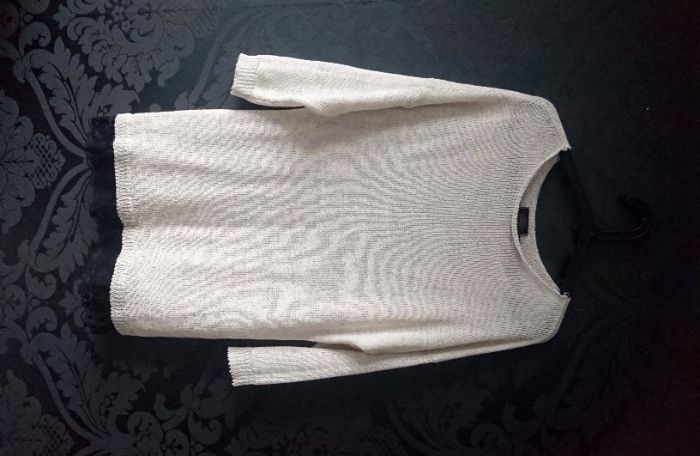 Sweter lekki cienki koronka wiosna M łódka beż