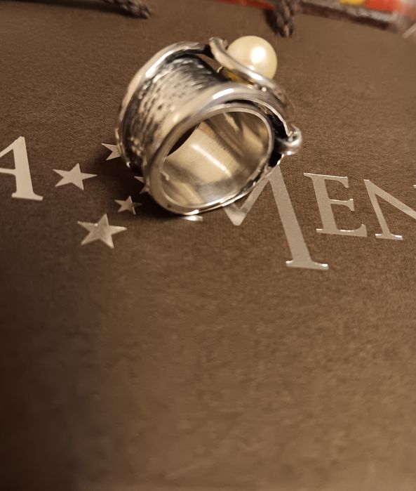 Anel aliança infinito  noivado em prata e pérolas