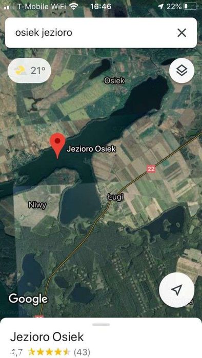 Działka nad jeziorem Osiek, Ługi.