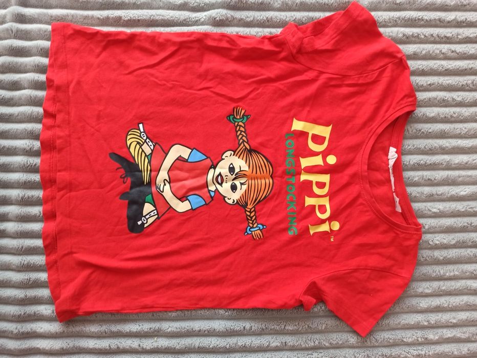 Koszulka z Pippi Langstrumpf, H&M, krótki rękaw, rozmiar 122-128