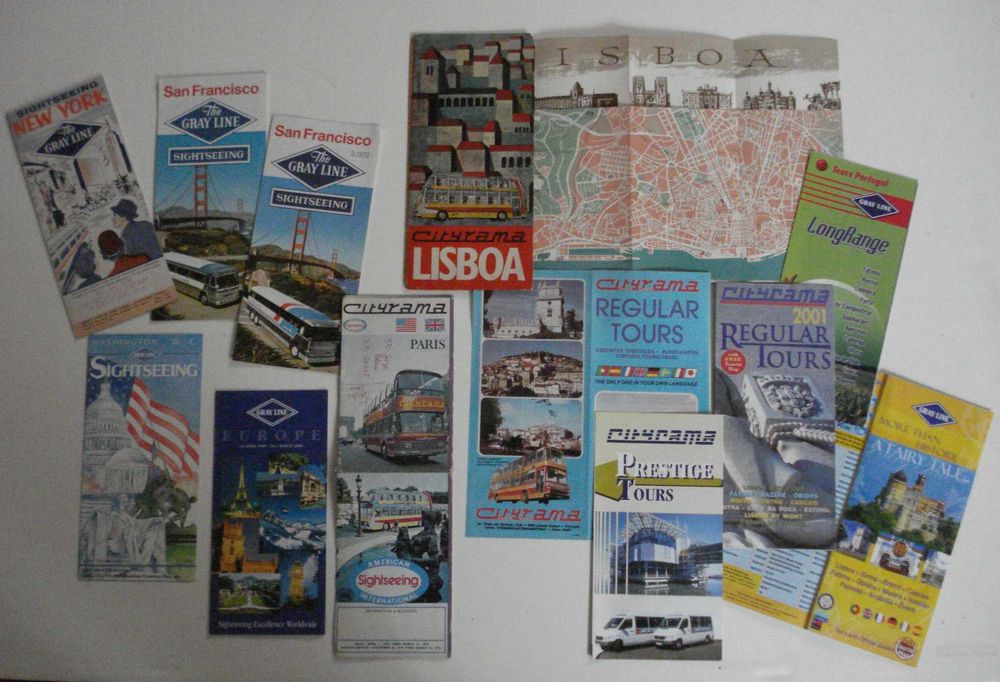 folhetos turísticos promocionais da Cityrama e Gray Line