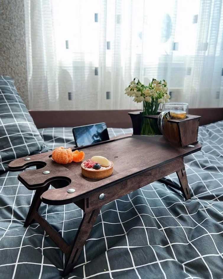 Раскладной столик поднос с подстаканниками для завтраков и ноутбука