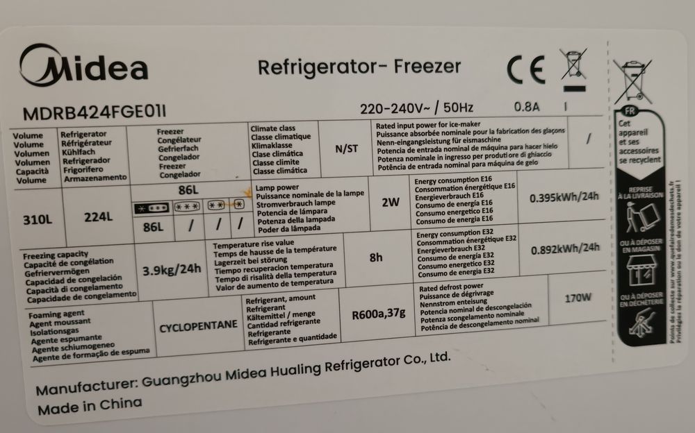 Frigorífico Combinado MIDEA | No Frost | 188cm | 310L