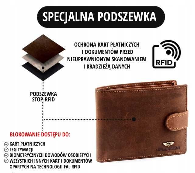 PETERSON elegancki portfel męski ze skóry naturalnej + pudełko brązowy