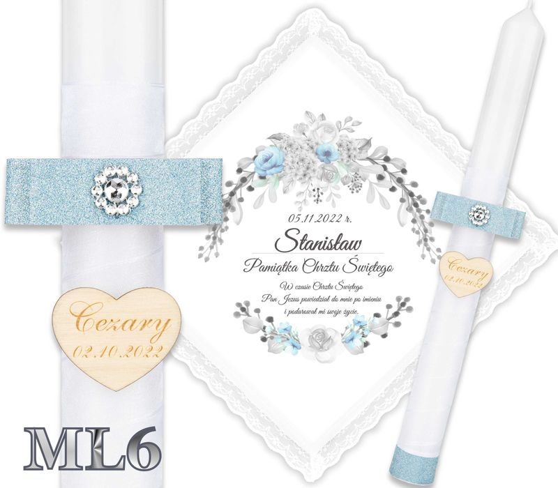 Szatka i Świeca do chrztu gromnica Glamour Chrzest krzyżmo Ametyst ML