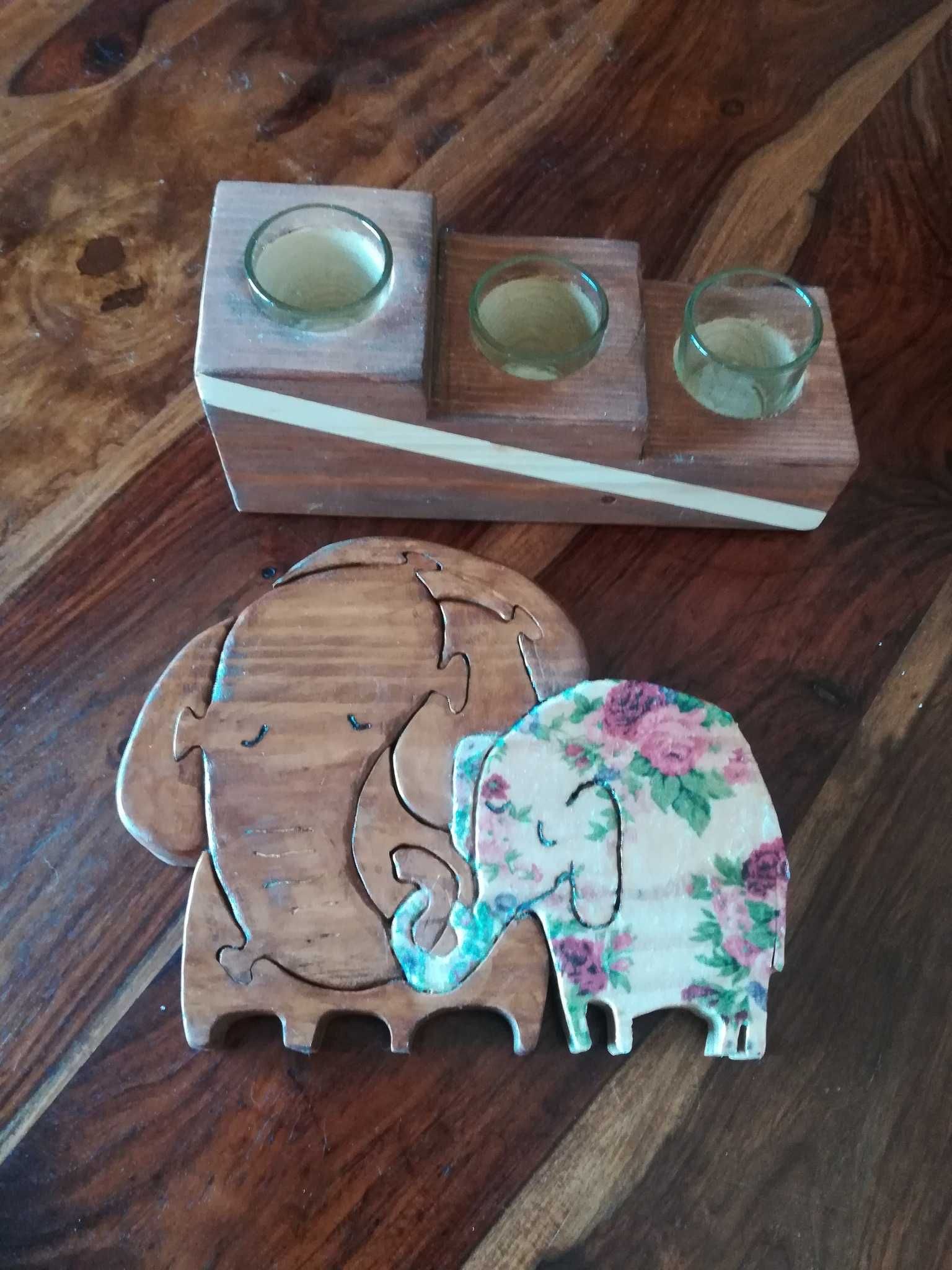 Suporte madeira velas ou suculentas, base elefante