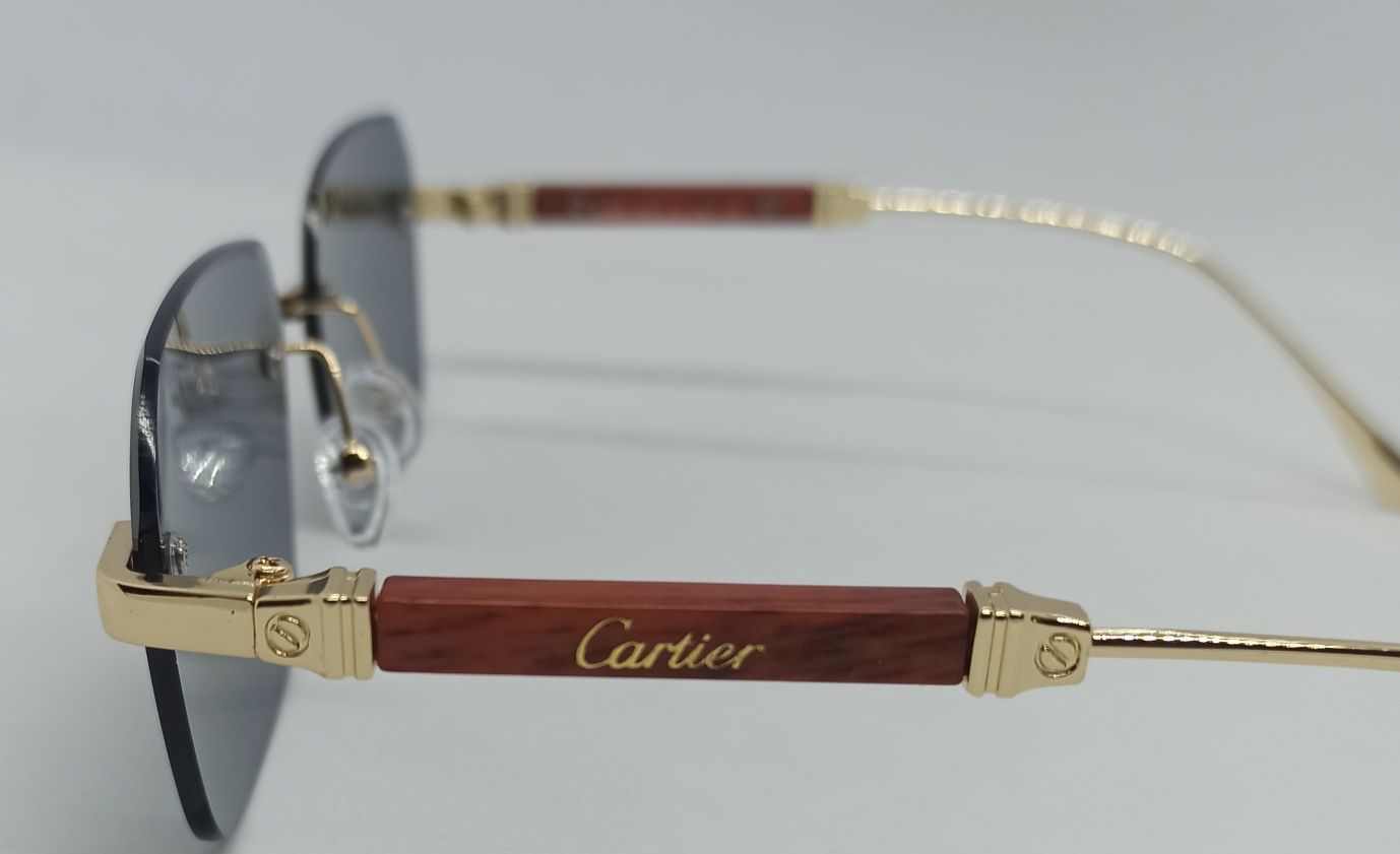 Cartier очки унисекс стильные узкие чёрные с золотым металлом