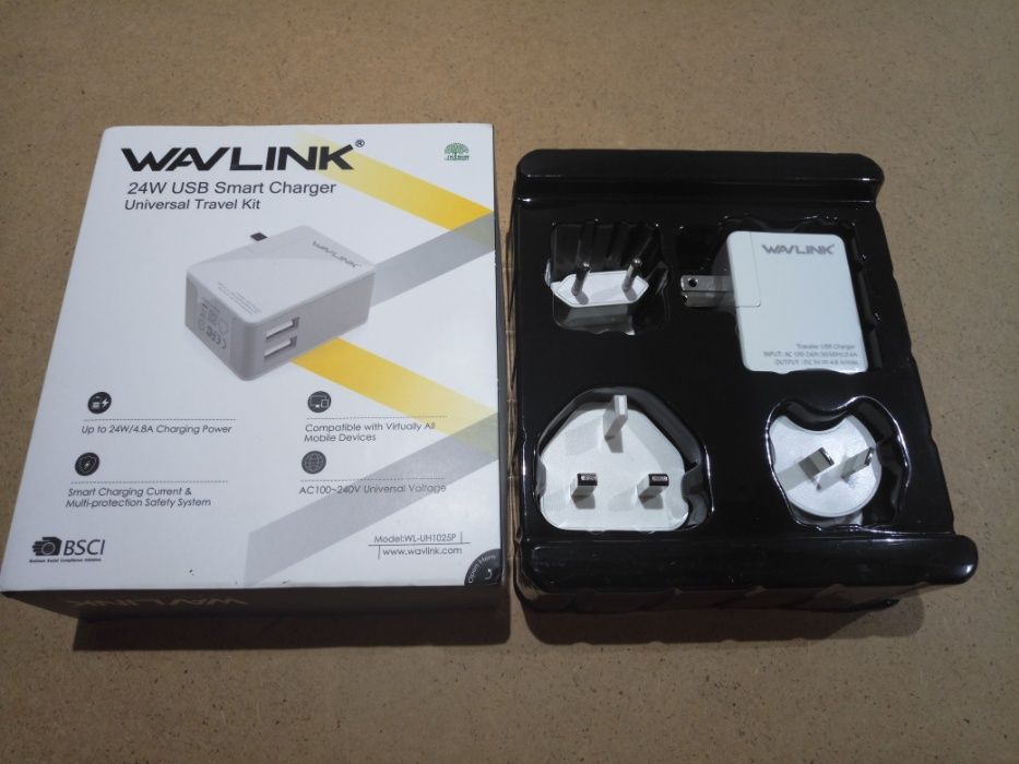 Wavlink универсальное зарядное на 2 USB (4.8А/24Вт) (EU/USA/AU/UK)