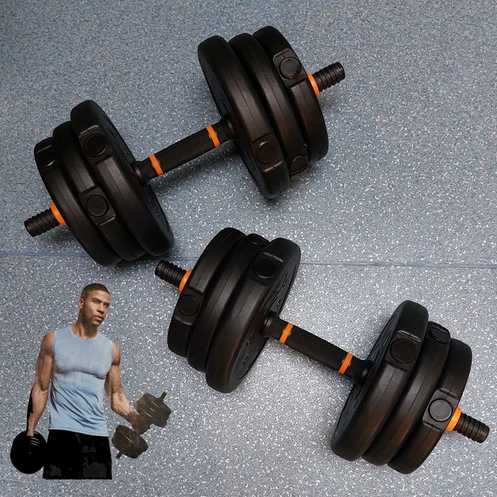 Hantle 2x bitumiczne regulowane 2x10kg zestaw ze sztangą kompozytowe