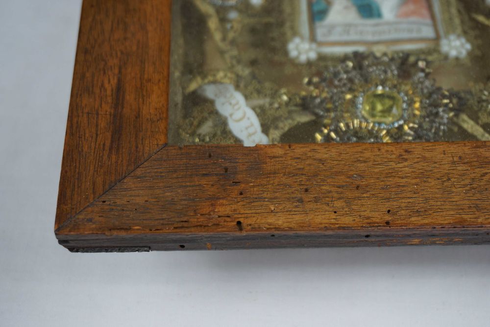 Zabytkowy relikwiarz relikwia rama Św. Hieronim Celestyn Bonifacy