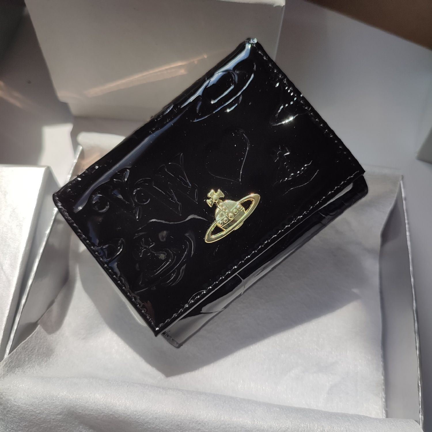 Оригінальний гаманець Vivienne Westwood чорний шкіряний лакований