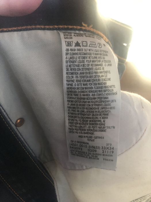 Dżinsy męskie Levis 501 W 33 L 34 granatowe przecierane