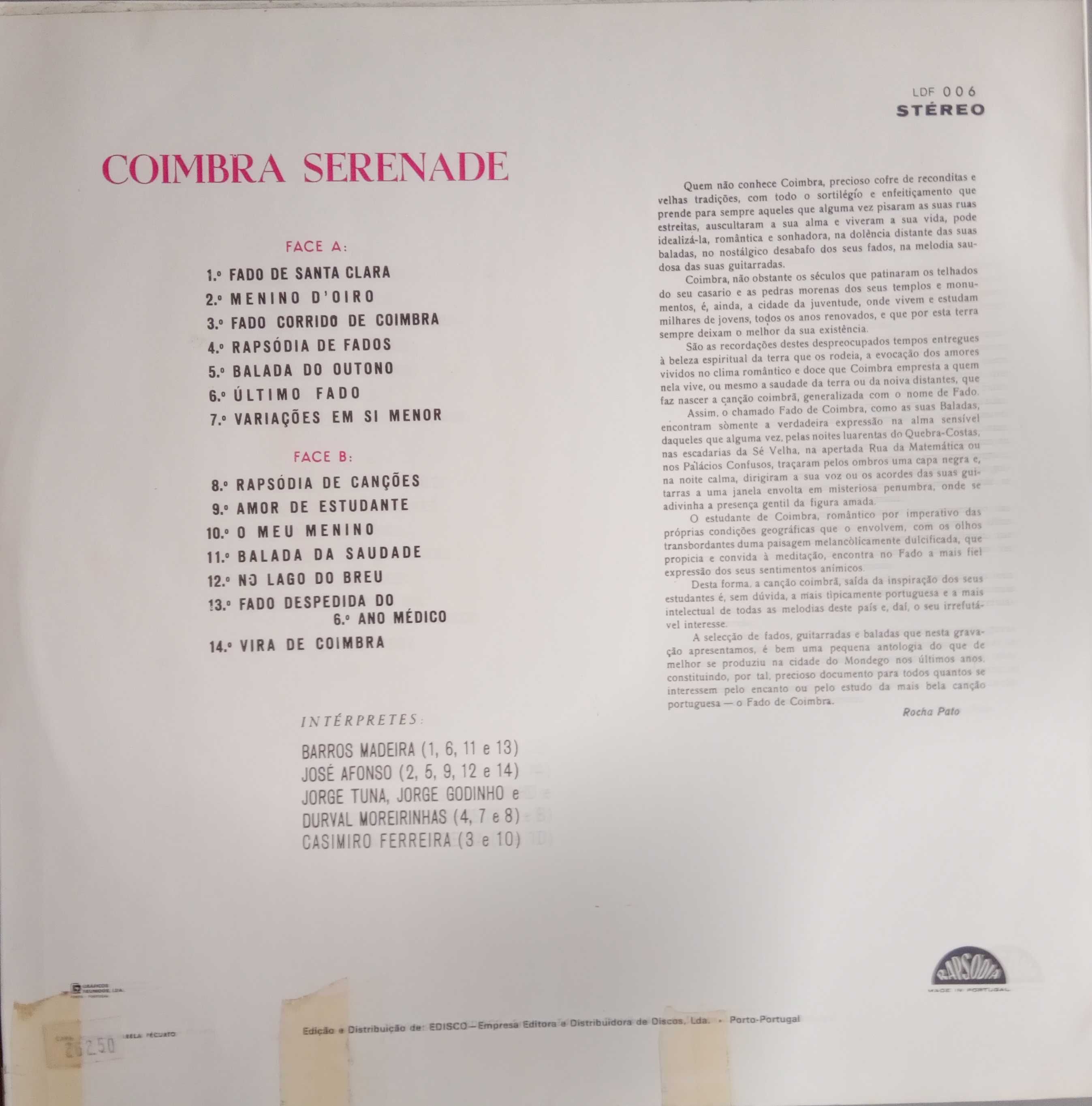 José Afonso, Barros Madeira, etc. - - - - - Coimbra Serenade	- - - 	LP