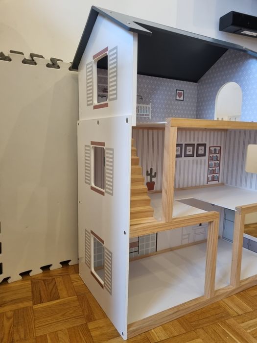 Drewniany domek dla lalek mamabrum z akcesoriami Rodzinka Leaf zestaw