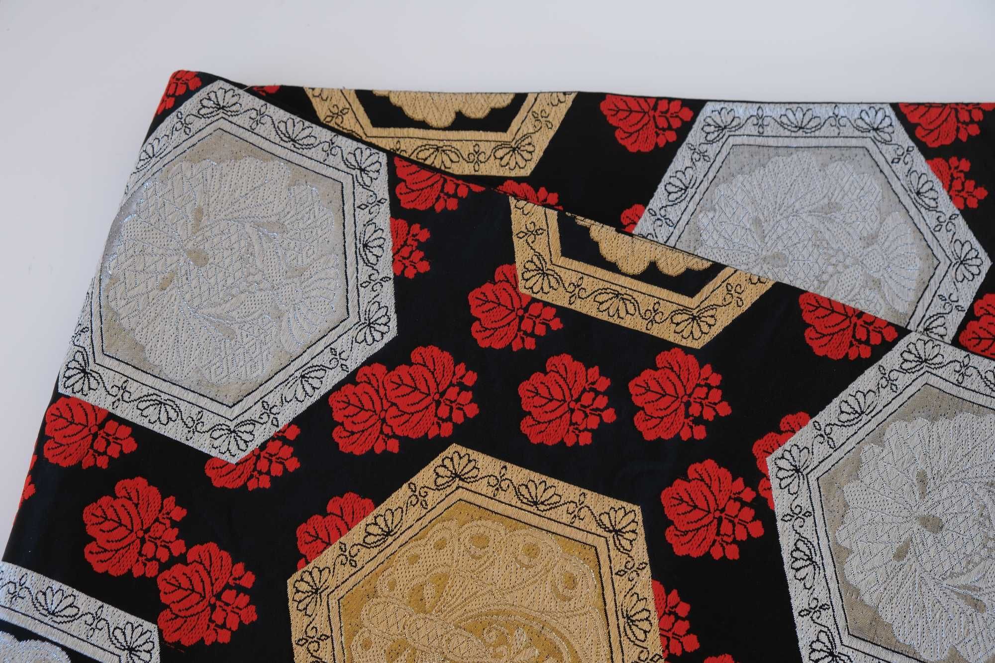 Czarny japoński pas fukuro obi do kimono paulownia czerwony złoty