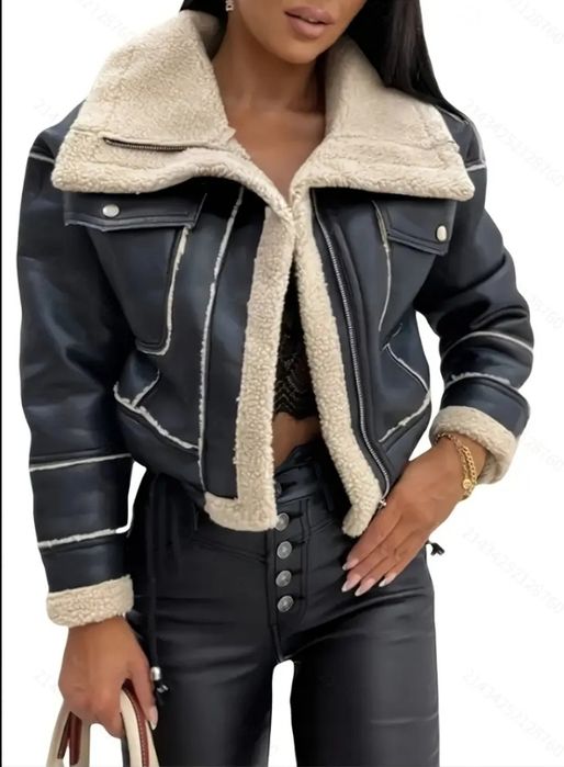 Kurtka czarna skórzana ocieplana S