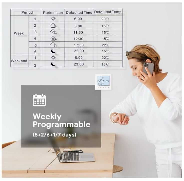 Termostat Beok TDS721-WP.WW do wodnego ogrzewania podłogowego