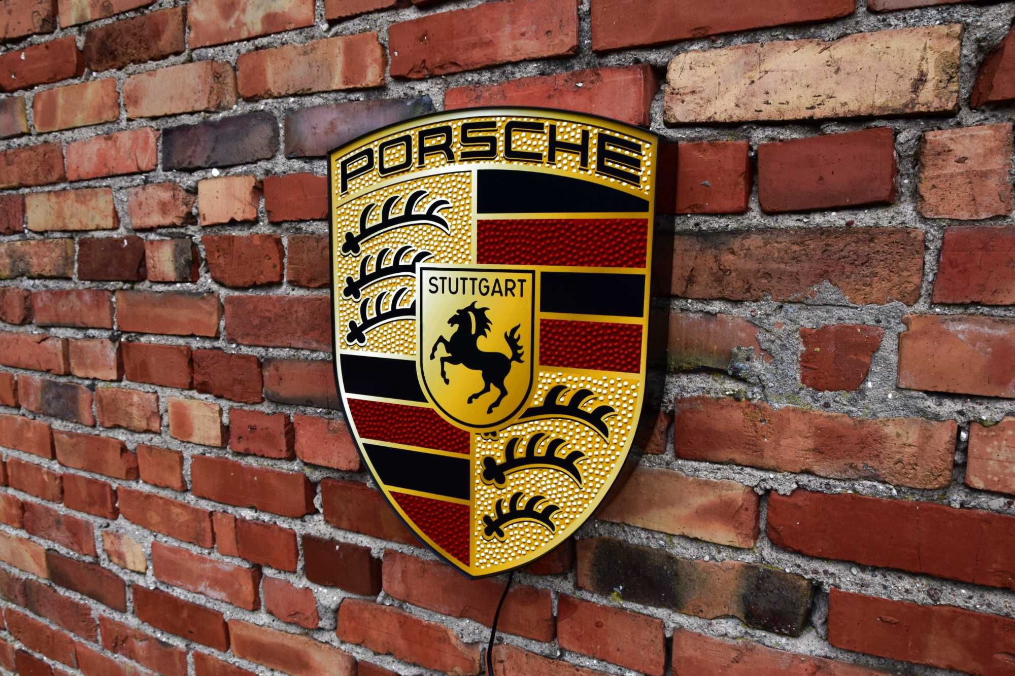 LED Neon PORSCHE, Podświetlana reklama 3D, Emblemat, Znaczek, Kinkiet