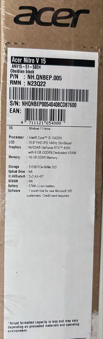 Acer NITRO V15 Intel i5 Nvidia GeForce RTX
