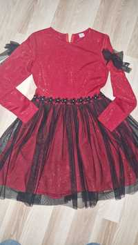 Sukienka dziewczęca świąteczna czarno czerwona 158