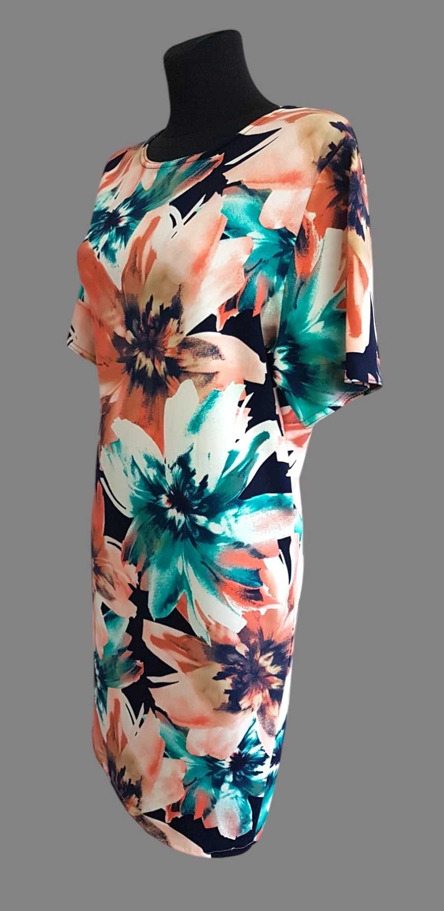 Damska sukienka wzorzysta prosta z krótkim rękawem 50/5XL