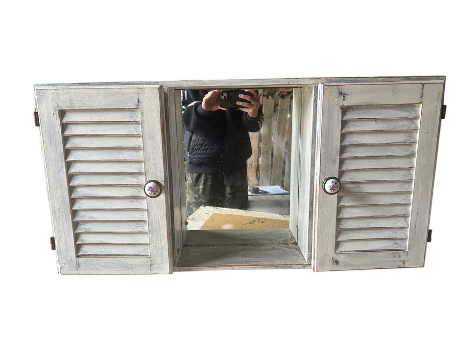 Kredens wiszący rustykalny z lustrem – 79x13x41 cm