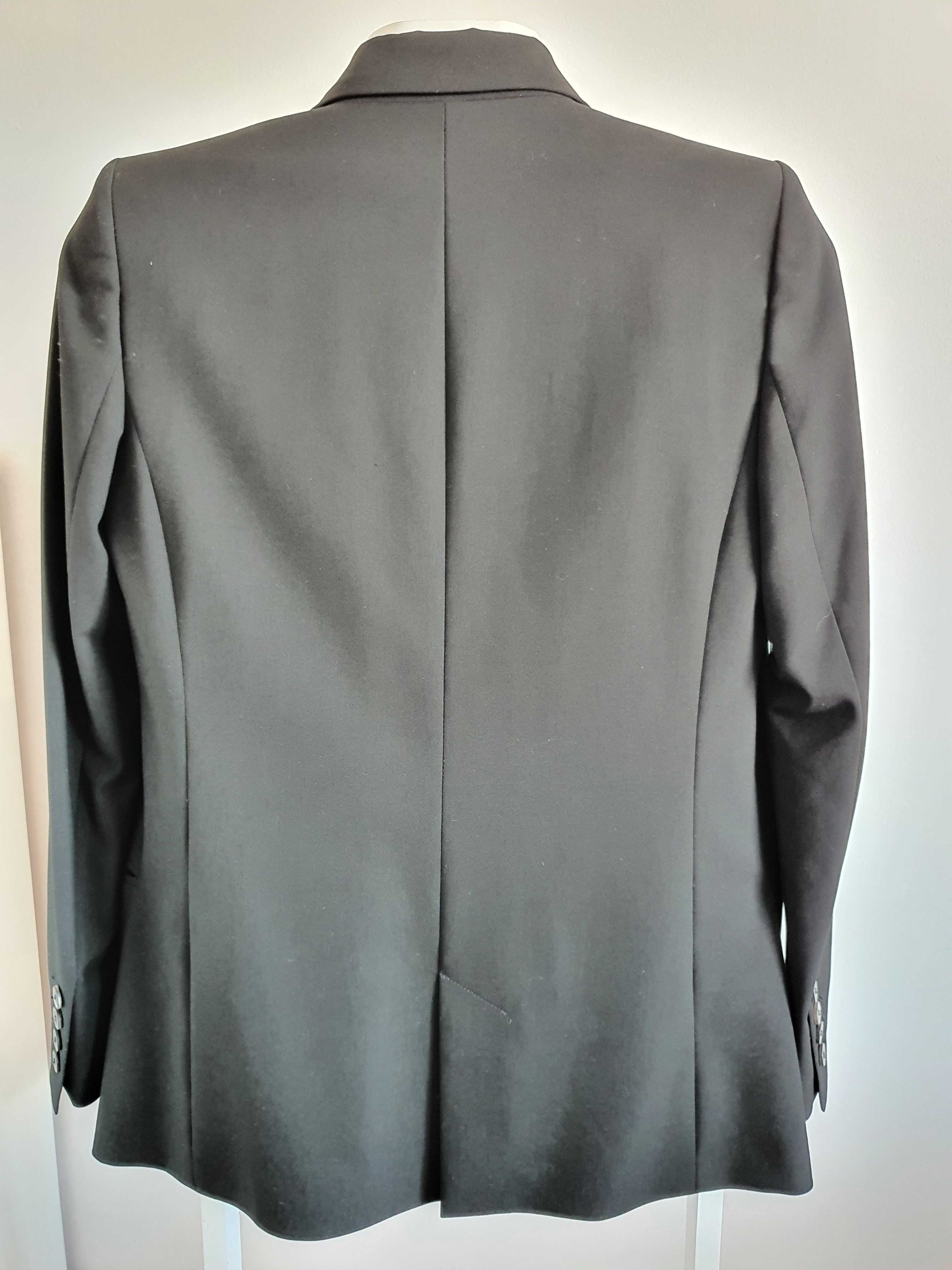 Blazer/casaco preto da Zara, com lapela acetinada, forrado, Tam S