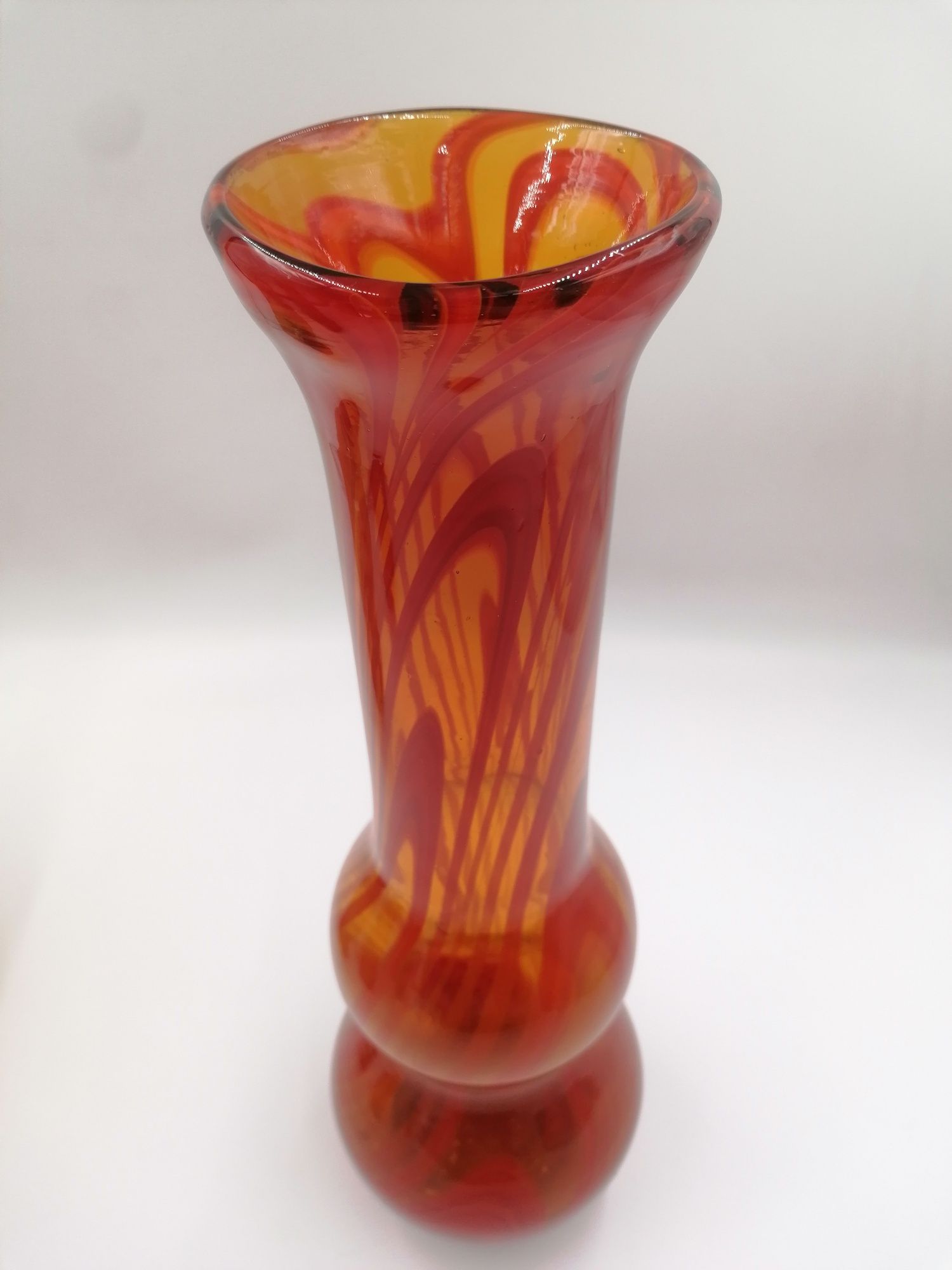 Piękny szklany wysoki ciężki wazon Huta Laura