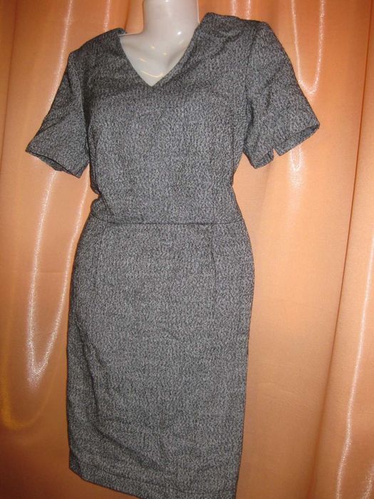 шерсть35% тепла приталена офісна сіра сукня плаття великий розмір