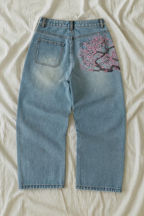 Джинси Wide leg з вишивкою  сакура