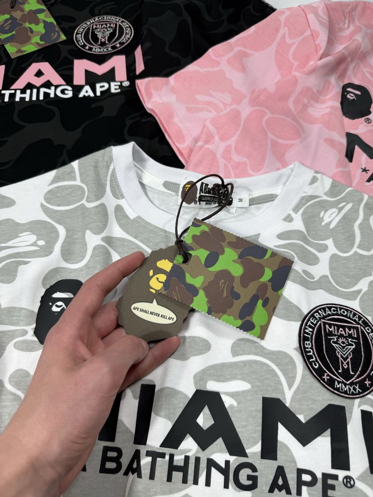 Футболка Bape inter miami,футбокла бейп чорна сіра рожеве