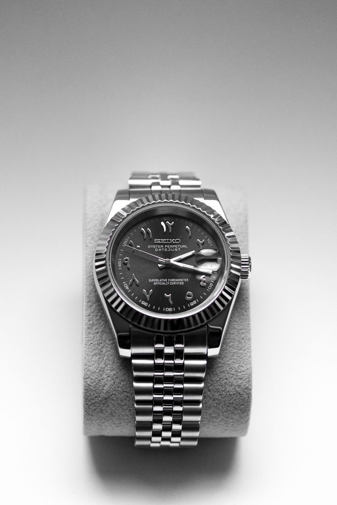 Zegarek Custom Seiko Mod Arabic Czarny Datejust
