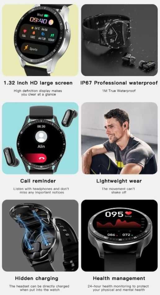 Smartwatch & Headset TWS 2 in 1  c/ auriculares interior »artigo NOVO*