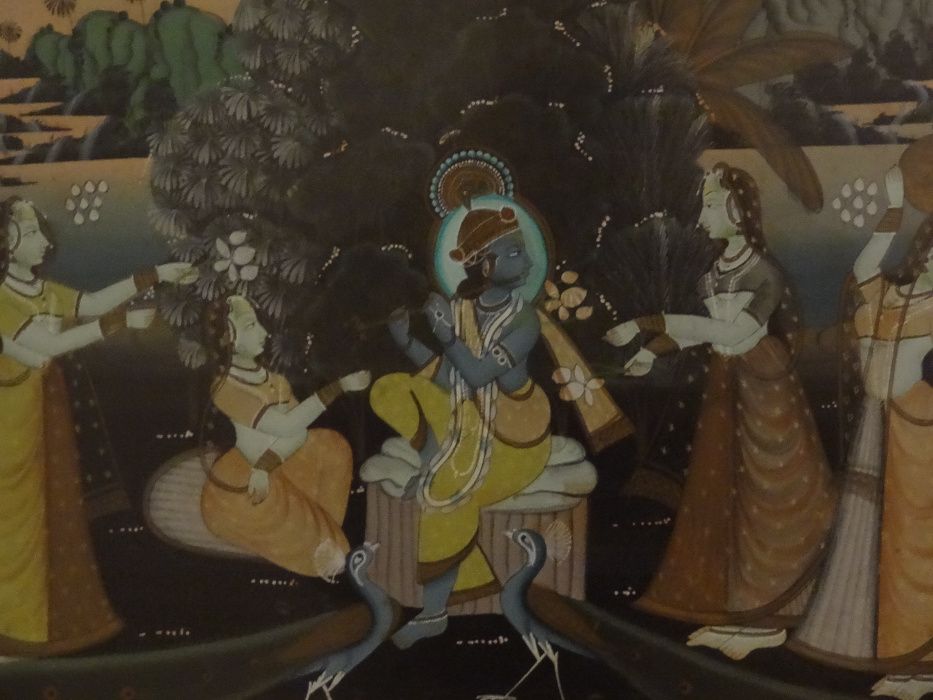 PINTURA INDIANA em pano de Seda ∟ Krishna, Rada & Consortes