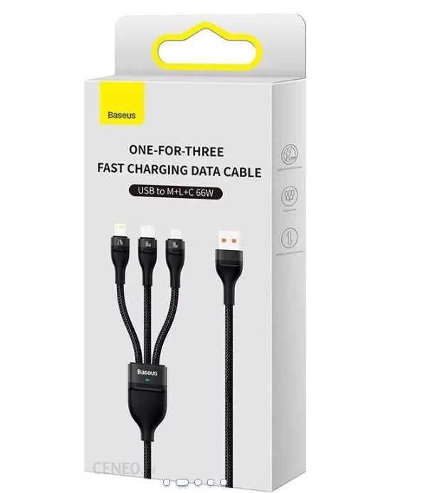 NOWY Baseus Kabel USB 3w1 Flash II, USB-C micro USB Lightning, 66W