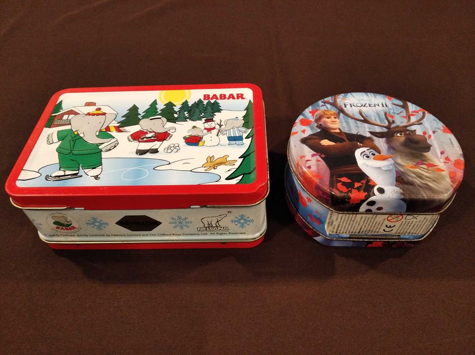 Babar e Frozen: malas de mão / lancheiras infantis em lata