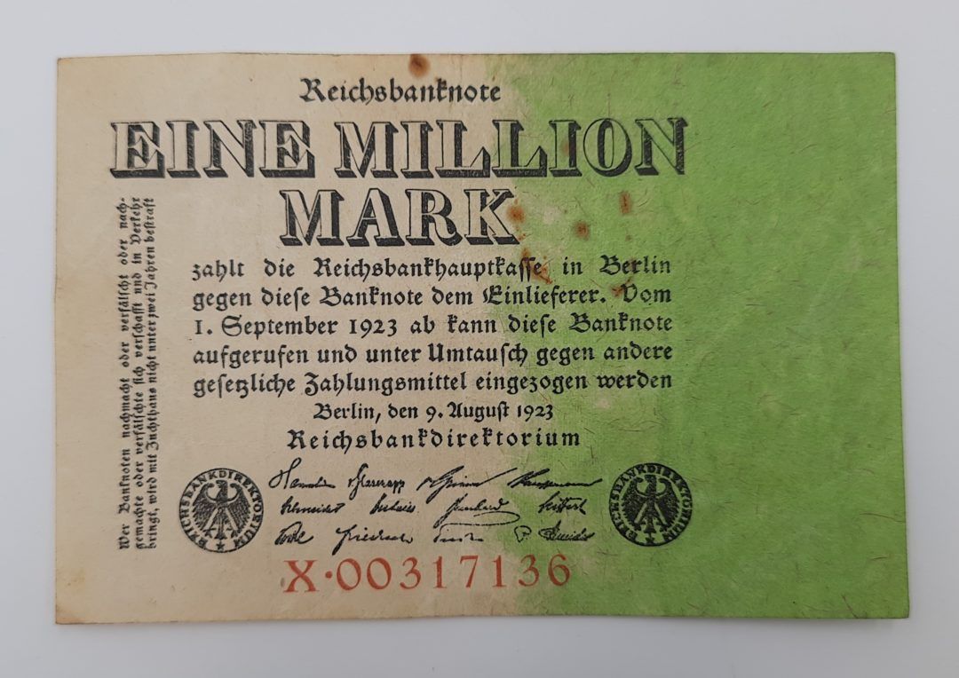 Stary Banknot Niemcy 1 milion marek 1923