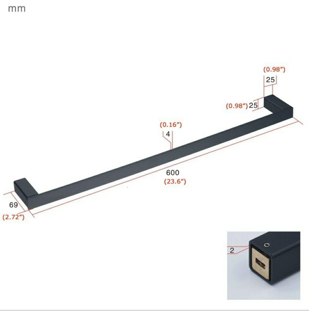 Pojedynczy wieszak na ręcznik Beelee czarny mat 60 cm