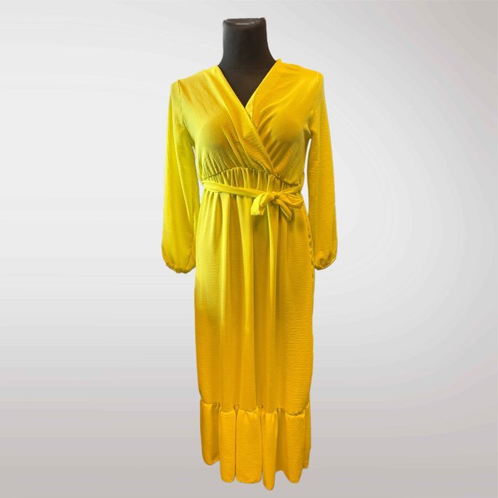 Długa Sukienka Wiosenna Żółty