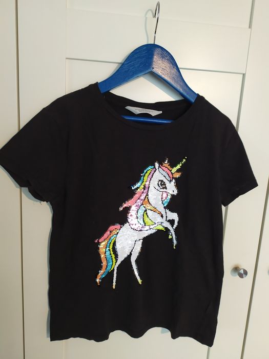 H&M t-shirt z jednorożcem 134/140 cekiny
