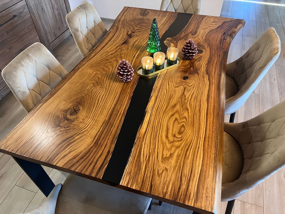 Stół drewniany dębowy żywica epoksydowa loftowy