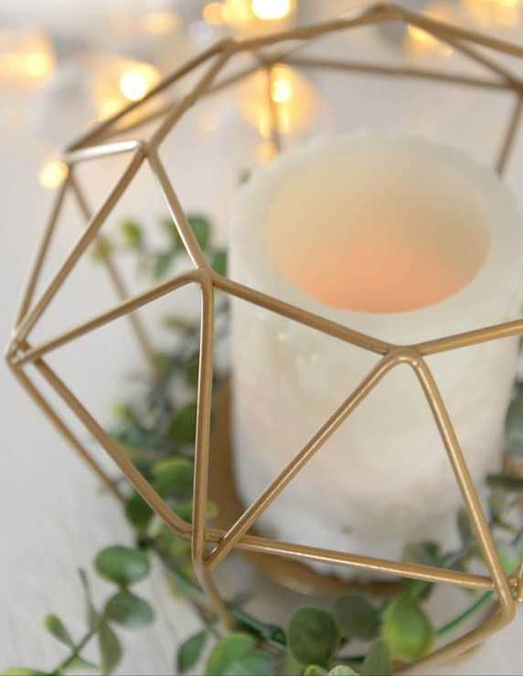 Świecznik geometryczny złoty wesele rustykalny glamour