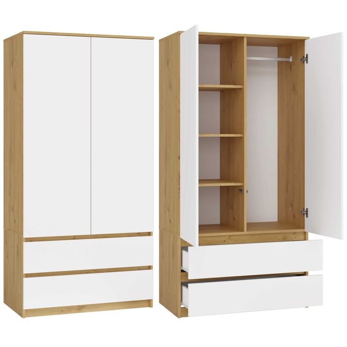 Szafa MALWA SS-90 Garderoba Drzwi 2 Szuflady 90cm RÓŻNE KOLORY